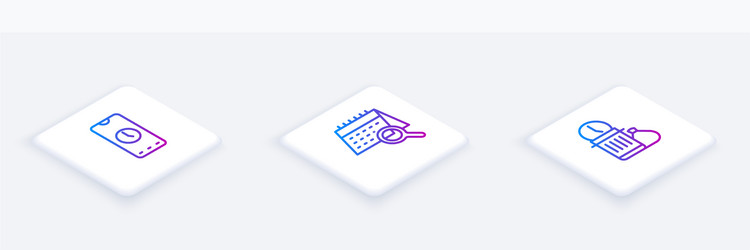 set isometric line alarm clock app mobile vector image
