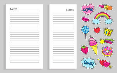 notebook pages for notes and collection of sticker vector image