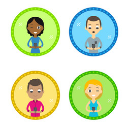 set four characters icons with device vector image