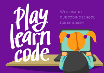 a image girl sitting at desk and coding vector image