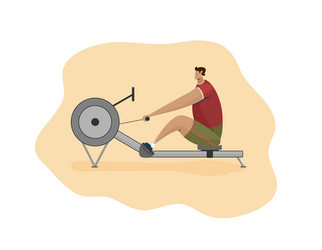 Character man rower on rowing machine flat vector