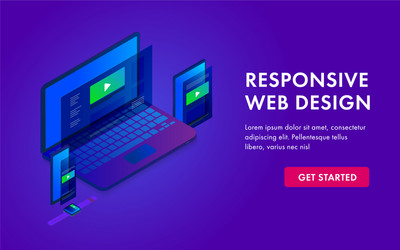 responsive website isometric 3d lending template vector