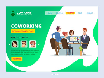 Teamwork landing coworking concept web page vector