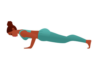 Woman doing yoga pose chaturanga flat vector