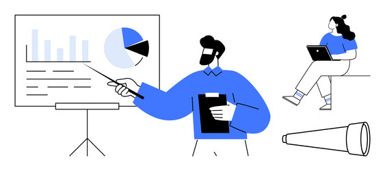 business presentation with charts and remote work vector image