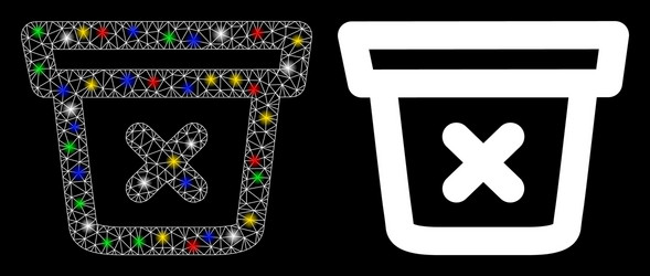 Glowing mesh network remove data icon with flash vector