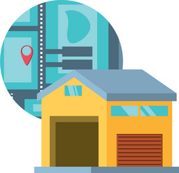 warehouse building with map guide vector image