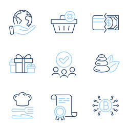 Holiday presents food and bitcoin system icons vector