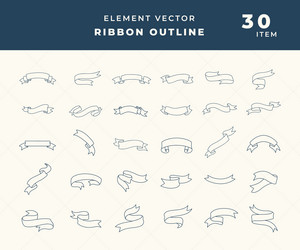 set or collection of outline ribbon objects vector