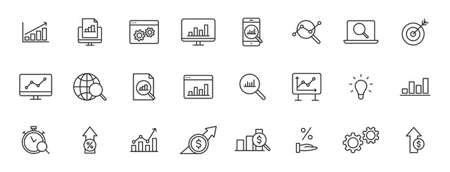 set of 24 data analysis web icons in line style vector image
