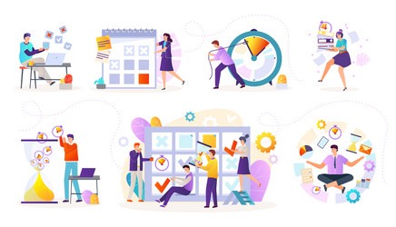 time management flat icons set with task vector image