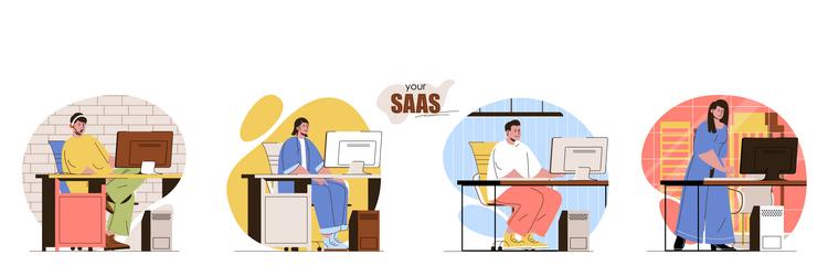 your saas concept scenes set developers create vector image