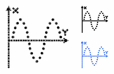 Sinusoid plot composition icon round dots vector