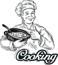hand-drawn chef with a pot in hand on white Vector Image