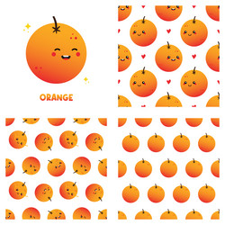 orange character and set of oranges patterns vector image