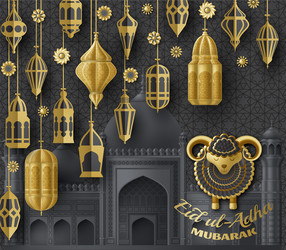 eid ul adha background islamic arabic lanterns Vector Image