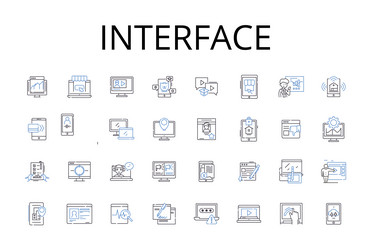 Interface line icons collection connection point vector