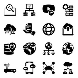 Pack networking and communication solid icons vector