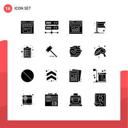 Set 16 solid glyphs on grid for list check vector