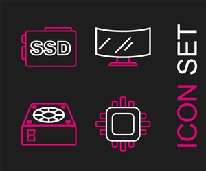 set line processor with cpu computer cooler vector image