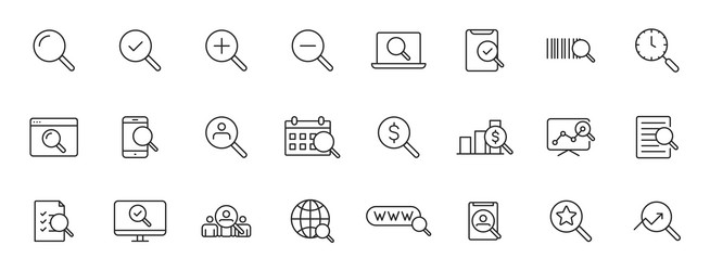 Set of 24 search web icons in line style seo vector