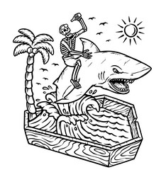 skull riding a shark in the dead sea Vector Image