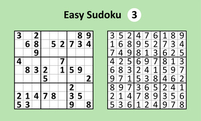 sudoku game with answers easy complexity simple vector