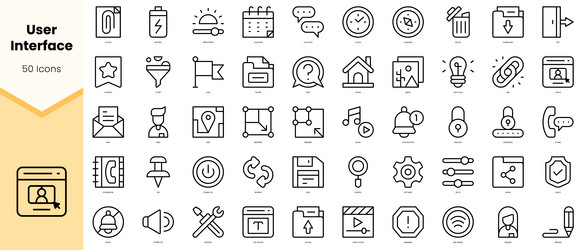 set of user interface icons simple line art style vector image