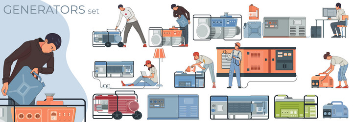 electric generator flat compositions vector