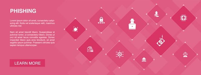 phishing banner 10 icons conceptattack hacker vector image