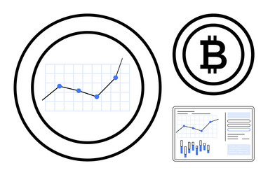 bitcoin growth graph with data analytics tablet vector image