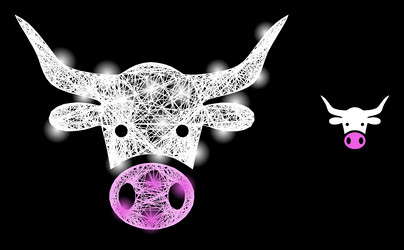 glowing net mesh cow head with lightspots vector image