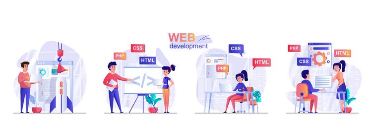 web development concept scenes set developers vector image