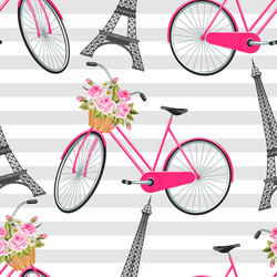 seamless pattern with eiffel tower bicycle vector image