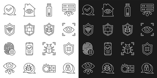 set line cyber security shield with cross mark vector image