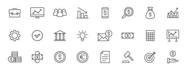 set of 24 business and finance web icons in line vector image