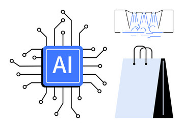 ai chip with circuit lines shopping bag vector image