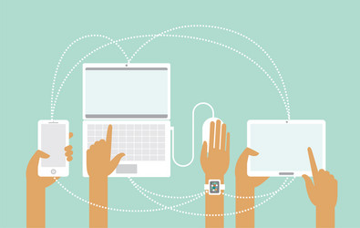 cloud connection between various smart devices vector