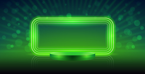 podium with green neon rectangular frame vector image