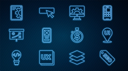 set line seo optimization ui or ux design web vector image