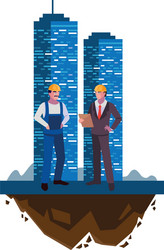 builder constructor with engineer and building vector image