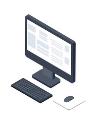 desktop with monitor keyboard and mouse 3d vector image