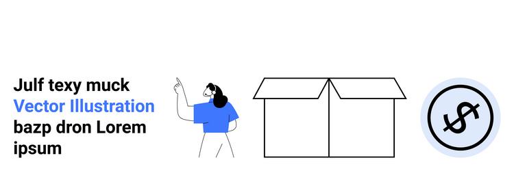 man pointing at text next to open box and dollar vector image