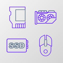 set line computer mouse ssd card video graphic vector image