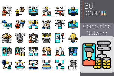 computing network color line set 2 vector image