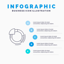 Graph circle pie chart line icon with 5 steps vector