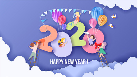 2020 happy new year design card with kids vector