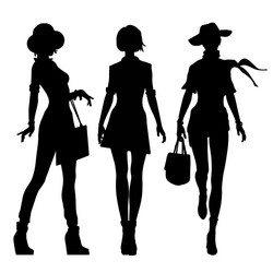 Black Silhouettes of Women Walking Vector Image
