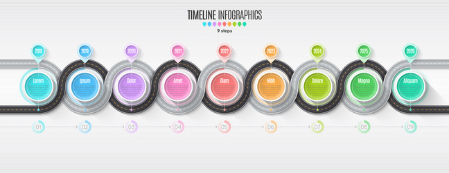 navigation map infographic 9 steps timeline vector