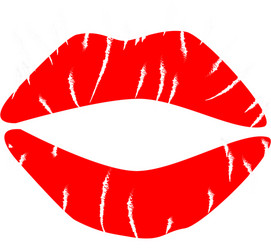 Print red lips icon on white background flat vector